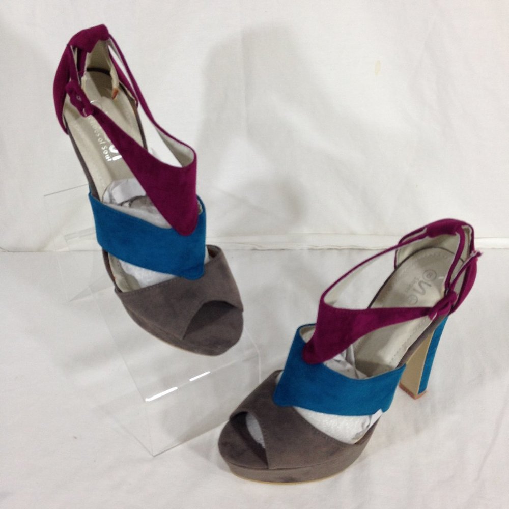 Shoes Of Soul-Final Price- Grey/Teal/Berry Size Platform Heels Size 8